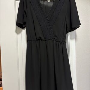 Blue Rain Black V-Neck Dress with Lace Detail